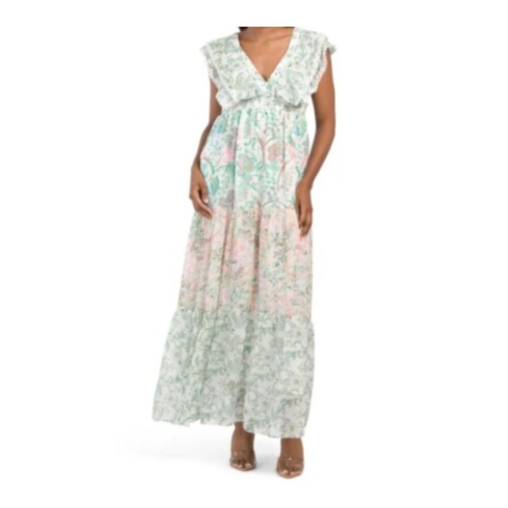 NEW House of Harlow 1960 Women’s XS White Floral Tiered Maxi‎ Dress Sleeveless